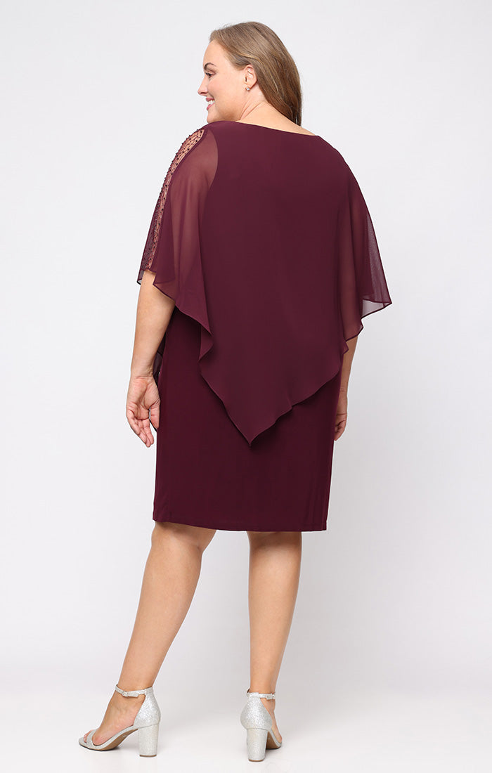 Sl Fashions Plus Size Crewneck Asymmetric Capelet Sheath Dress - Fig