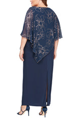 Plus Long Column Dress with Foil Printed Asymmetric Overlay