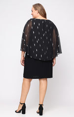 Plus Short Matte Jersey Sheath Dress with Foil Printed Chiffon Overlay Bodice