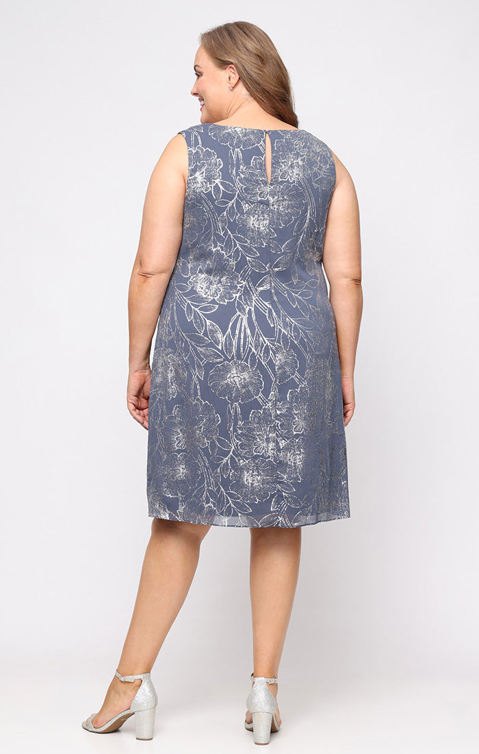 Plus Foil A-Line dress with V-Neckline and Cascade Open Jacket