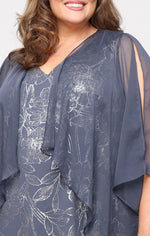 Plus Foil A-Line dress with V-Neckline and Cascade Open Jacket