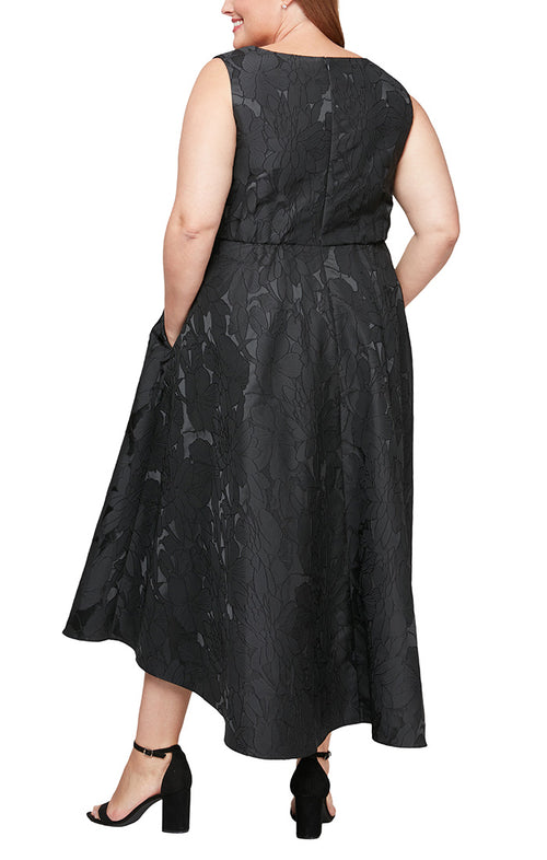 Lace panel sleeveless black high low dress best sale