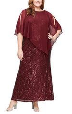 Plus Long Sequin Dress with Asymmetric Overlay