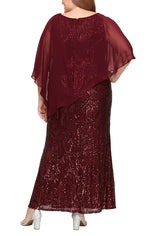 Plus Long Sequin Dress with Asymmetric Overlay