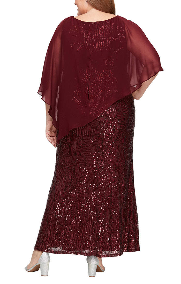 Plus Long Sequin Dress with Asymmetric Overlay