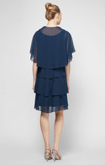 Tiered Chiffon Jacket Dress with Beaded Neck Detail