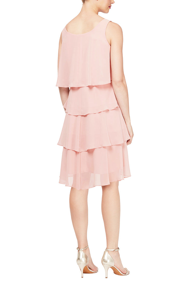 Petite Tiered Chiffon Jacket Dress with Beaded Neck Detail