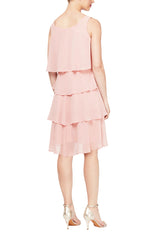 Tiered Chiffon Jacket Dress with Beaded Neck Detail