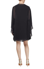 Petite Chiffon Cocktail Dress with Beaded Neck and Capelet