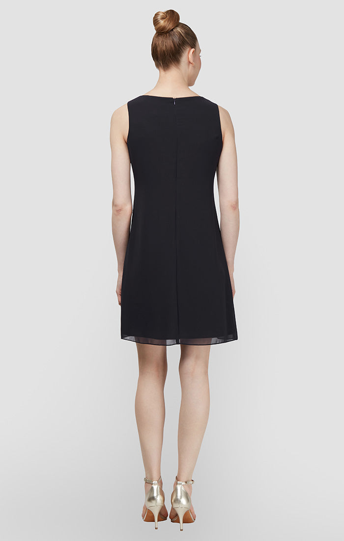 Chiffon Cocktail Dress with Beaded Neck and Removable Capelet