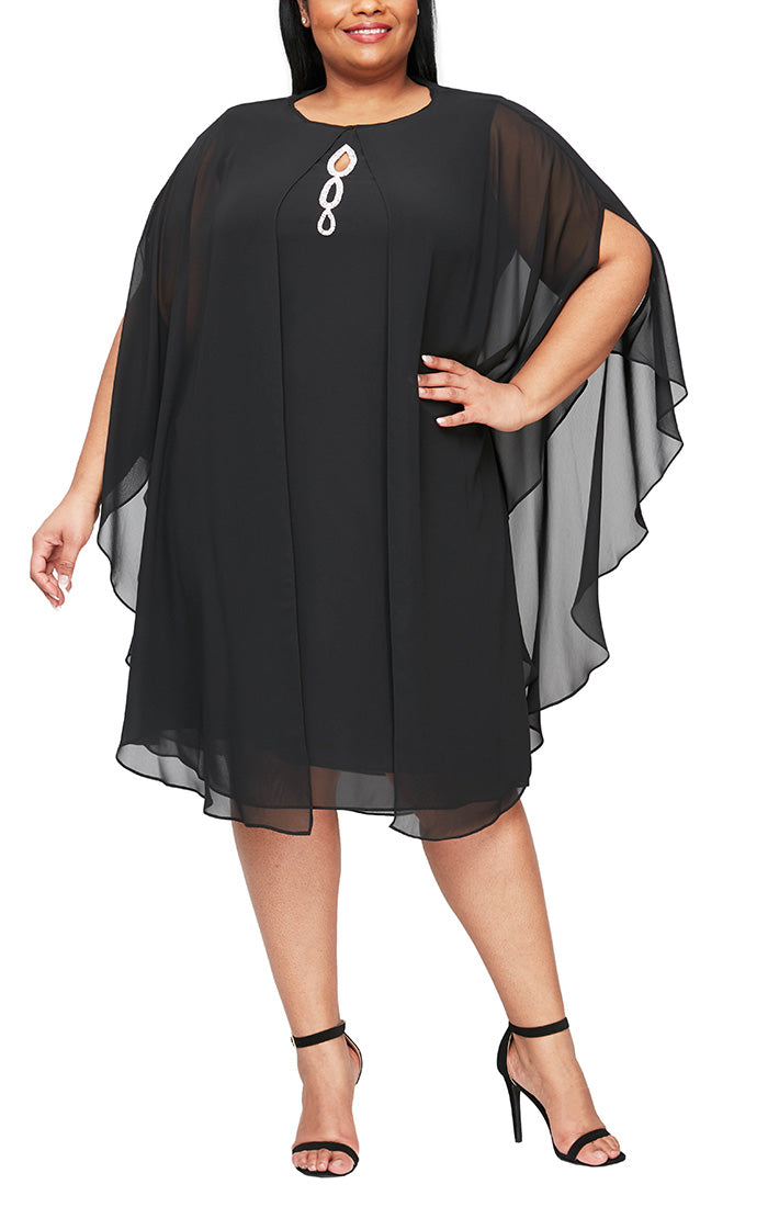 Plus Chiffon Cocktail Dress with Beaded Neck and Capelet
